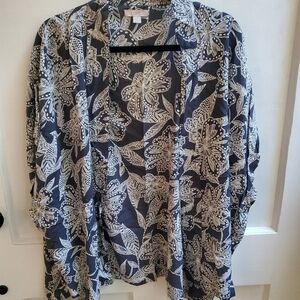 LOFT Gray and Cream Floral Open-Front Tunic